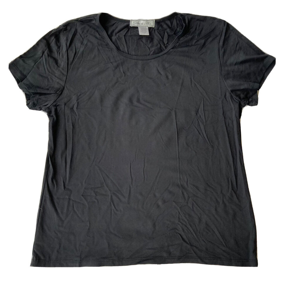 Birch Hill Women Black Short Sleeve T-Shirt L Stretch Work School Neutral Basic